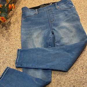 Seven7 Seamless Pull On Skinny Blue Jeans L/G MUSTY Faux Front Pockets No Zipper